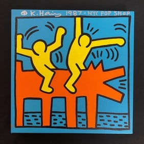Keith Haring (Ame 1958-90) Mixed Media Painting on Canvas. Pop Art Era