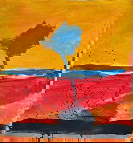 Abstract Painting signed RM Modern Old 20th Century