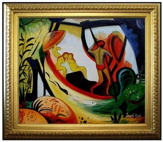 August Macke 3 Girls in a Barque Oil Painting on Canvas.