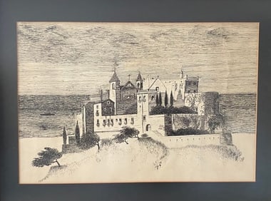 Vintage Lithograph on Paper Wood Frame