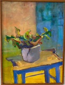 Flower on Vase & Table Painting on Canvas Framed