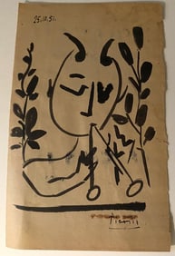 Picasso Drawing .Old Mixed Media on Paper. Figure.
