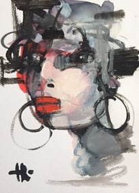 Watercolor Painting On Paper  Lady Portrait Modern Art