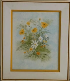 Antique Flower Painting on Canvas with Antique Wood Frame