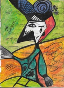 Mixed Media Pablo Picasso Drawing on Paper (After Artist)
