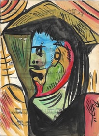 Mixed Media Pablo Picasso Drawing on Paper (After Artist)