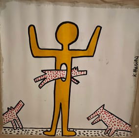 Vintage Abstract Canvas Keith Harring Modern Art 20th Century