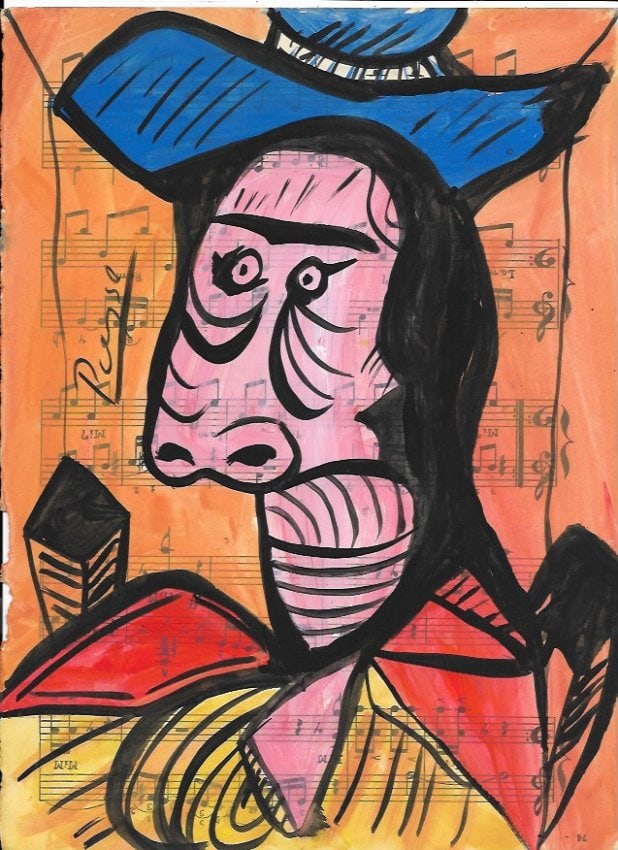 Mixed Media Pablo Picasso Drawing on Paper (After Artist): Mixed Media Pablo Picasso Drawing on Paper (After Artist). Approx Size: 12 x 8 1/2 inches. Provenance: Private NY Collection. It is being sold as in the manner Style of artist. Good Condition See Phot