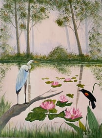 Birds landscaping Painting on Canvas sign S.Myer