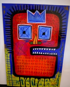 Jean Micheal Basquiat Painting on Cardboard After (artist)