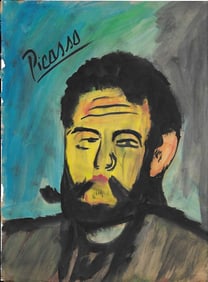 Mixed Media Pablo Picasso Drawing on Paper.(after artist)