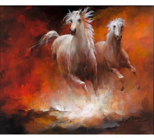 2 Horses Hand-painted on canvas.