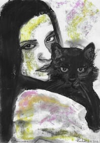 Original drawing modern Pastel female portrait Signed