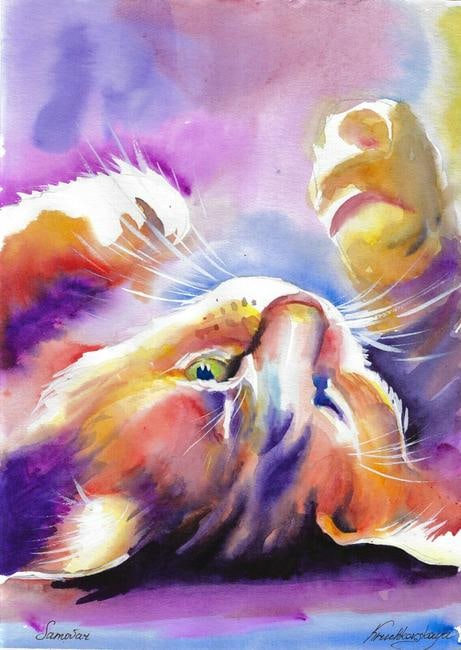 Original Painting Art modern Watercolor animal cat (1 of 1)