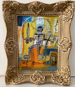 Jean Baquiat Painting on Cardboard Antique framed