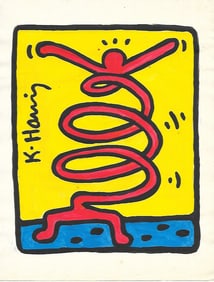 Keith Haring Drawing, Stamp on Verso, Pop Art on paper