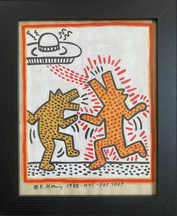 Keith Haring’s “87" Drawing Pop Art Era: Keith Haring’s “87”. Approx Drawing Size: 10 x 8, Approx New Frame Size: 10 x 12 inches.It is being sold after, attributed and in the style or manner of the artist.Keith Haring American 1958