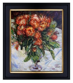 Framed, Pierre Renoir Roses Repro, Hand Painted Oil Painting