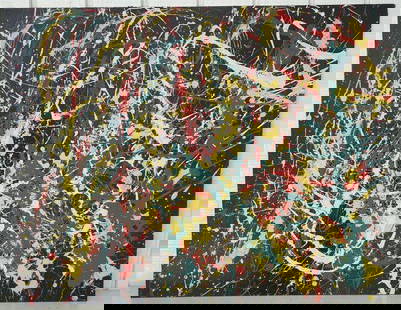 Jackson Pollock Abstract Painting on Cardboard: Jackson Pollock Abstract Painting on Cardboard.Without formal provenance authenticity attribution or documents. -Approx Painting Measurements: 28 x 22 inches.Approx Frame Measurements: 22 x 25.Jackson