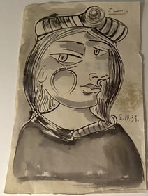 Picasso Drawing Old Mixed Media on Paper Figure