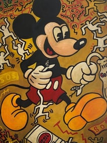 Keith Haring Artist Oil Painting Canvas Signed Stamped Handmade Vintage