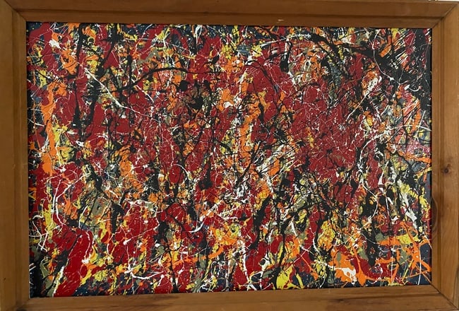 Jackson Pollock Abstract Painting on Canvas(After Artist): Jackson Pollock Abstract Painting on Canvas(After Artist)-Approx Painting Size: 36 x 24 Inches.Wood Frame size: 40 x 28. New York Collector. Painting is done in the modern, abstract expressionist styl