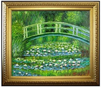 Framed Monet Bridge over Water Lily Pond Painting. repo
