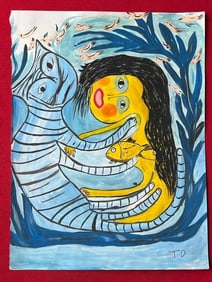 Thornton Dial (Handmade) Drawing On old Paper Signed & Stamped Vtg Art