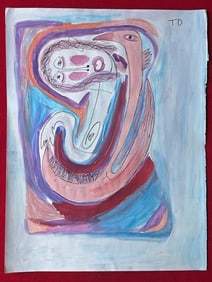 Thornton Dial (Handmade) Drawing On old Paper Signed & Stamped Vtg Art