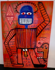 Jean Micheal Basquiat Painting on Cardboard After (artist)