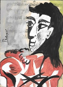Mixed Media Pablo Picasso Drawing on Paper