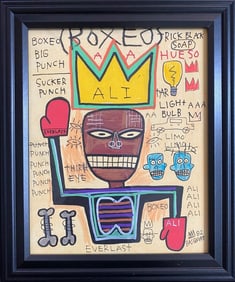 Jean Michel Basquiat Drawing Ali Boxeo  Signed Fits Basquiat