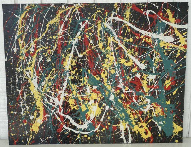 Jackson Pollock Abstract Painting on Cardboard: Jackson Pollock Abstract Painting on Cardboard.Without formal provenance authenticity attribution or documents. -Approx Painting Measurements: 28 x 22 inches.Approx Frame Measurements: 22 x 25.Jackson