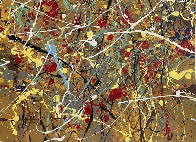 Jackson Pollock Abstract Painting on Paper (After Artist): Jackson Pollock Abstract Painting on Paper( After Artist) -Approx Painting Size: 12 x 9 Inches. Jackson Pollack is famous for helping to create a whole new art movement called Abstract Expressionism.