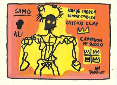 Jean Basquiat Drawing,on paper Stamp on Verso