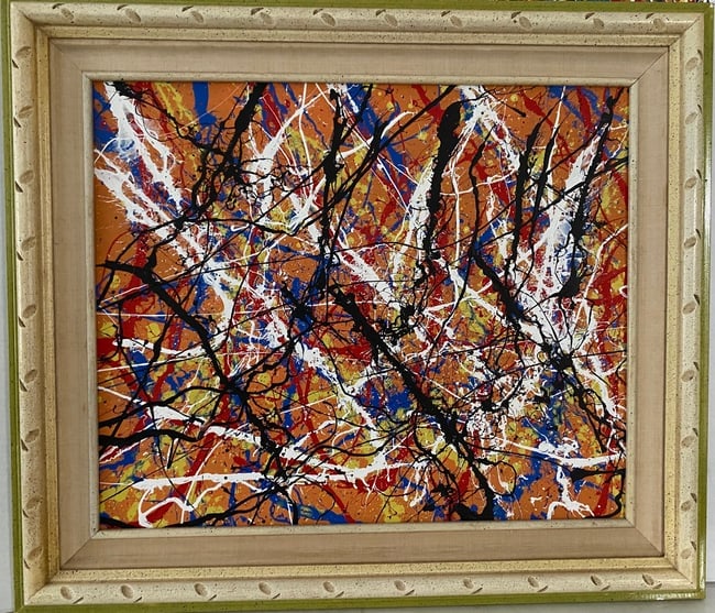 Jackson Pollock Abstract Painting on Canvas: Jackson Pollock Abstract Painting on Canvas. Painting size:24 x 20.Frame size: 31 x 27 x 3 . The painting is from a Private NY Collector.Paul Jackson Pollock was a central figure in Abstract Expressio