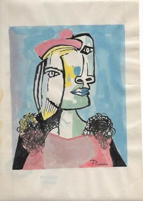 Pablo Picasso Mixed Media on Paper (after artist): Pablo Picasso(after artist) Mixed Media on Paper. Approx Size: 11 3/4 x 8 1/2 inches. Provenance: NY Collector.Sold as is to the manner or style of the artist, Good Condition, See photos. The word â&