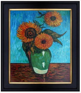 Vincent Van Gogh(Dutch, 1853-1890) Oil Painting on Canvas-repo: Vincent Van Gogh(Dutch, 1853-1890) Oil Painting on Canvas-repo. Framed, Van Gogh 3 Sunflowers Repro. Quality Hand Painted Oil Painting . Famous Masters Works. This artwork is an 100% hand-painted oil