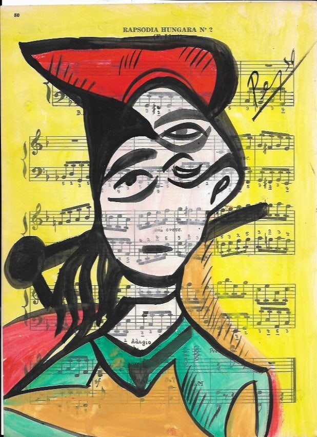 Mixed Media Pablo Picasso Drawing on Paper: Mixed Media Pablo Picasso (After Artist) Drawing on Paper Music Notes. Approx Size: 12 x 8 1/2 inches. Provenance: Private NY Collection. It is being sold as in the manner Style of artist. Good Condit