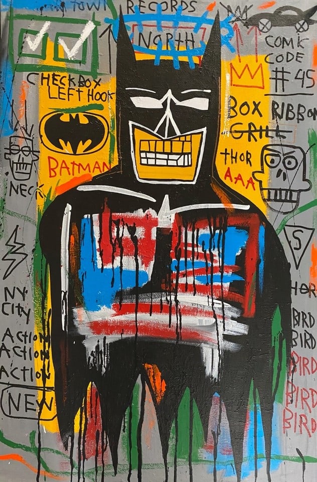 Huge Vintage 1982 Fits Basquiat BatMan Painting on Canvas (1 of 6)