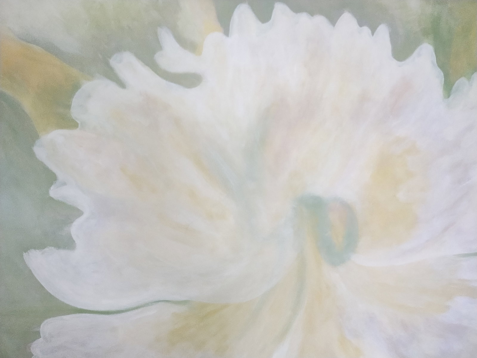 Large Size Oil Painting Flower on Canvas: Large Size Oil Painting Flower on Canvas, Painting Size: 60 x 48 Inches Large Painting. Approx Painting: 60 x 48 x 2 inches. Likely depicting a white peony or similar flower. The painting is character