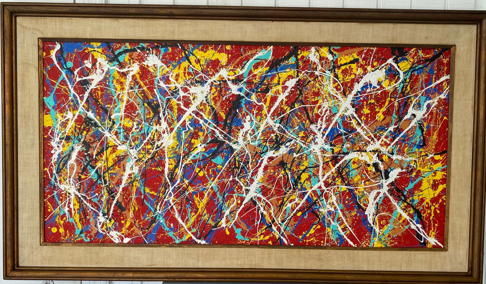 XXL Jackson Pollock Abstract Painting on Canvas: XXL Jackson Pollock Abstract Painting on Canvas.Wood frame Size: 56 x 42 inches. Painting size: 42 x 56 inches The painting is from a Private NY Collector.This painting does not carry established docu