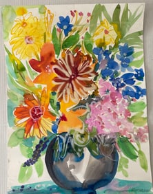 Original Watercolor painting on Thick paper Flower on Vase