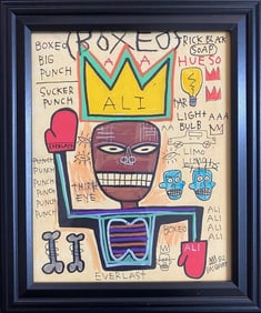 Jean Michel Basquiat Drawing Ali Boxeo Signed Fits Basquiat
