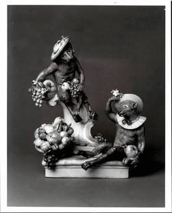 Photograph The Jack and Belle Linsky Collection 1982: Photograph The Jack and Belle Linsky Collection 1982. Monkey Group hard paste. Russian, Verbilki, Gardner Factory ca. 1770. size 8 x !0 inches. Good Condition see photo for discription.