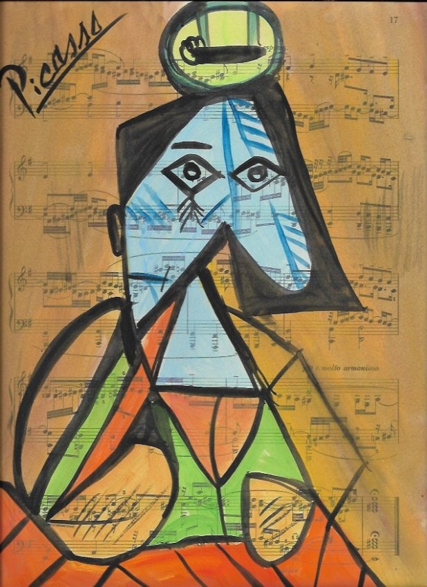Mixed Media Pablo Picasso Drawing on Paper (After Artist): Mixed Media Pablo Picasso Drawing on Paper (After Artist) . Approx Size: 12 x 8 1/2 inches. Provenance: Private NY Collection. It is being sold as is. Good Condition See Photos.After definition: For p