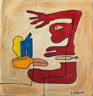 Abstract Painting on Canvas- Le Corbusier: Abstract Painting on C8nvas Signed Le Corbusie ,Modern Art,. Approx Measurements: 17 x 18 inches.. This painting is sold unstretched Canvas Only, Will be Rolled up in a professional shipping tube. It