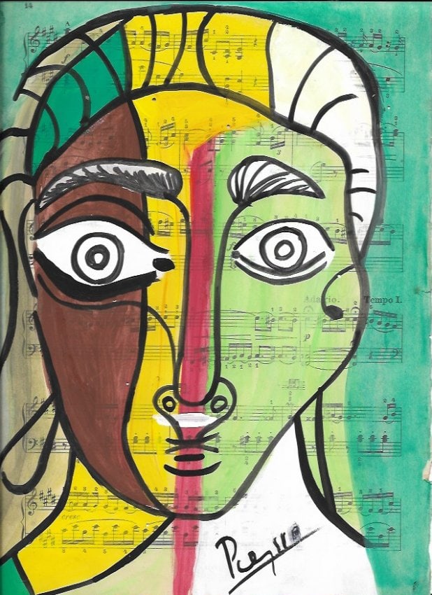 Mixed Media Pablo Picasso Drawing on Paper .(after artist): Mixed Media Pablo Picasso Drawing on Paper Music Notes. Approx Size: 12 x 8 1/2 inches. Provenance: Private NY Collection. (after artist). Good Condition See Photos.The word â€œafter” is 