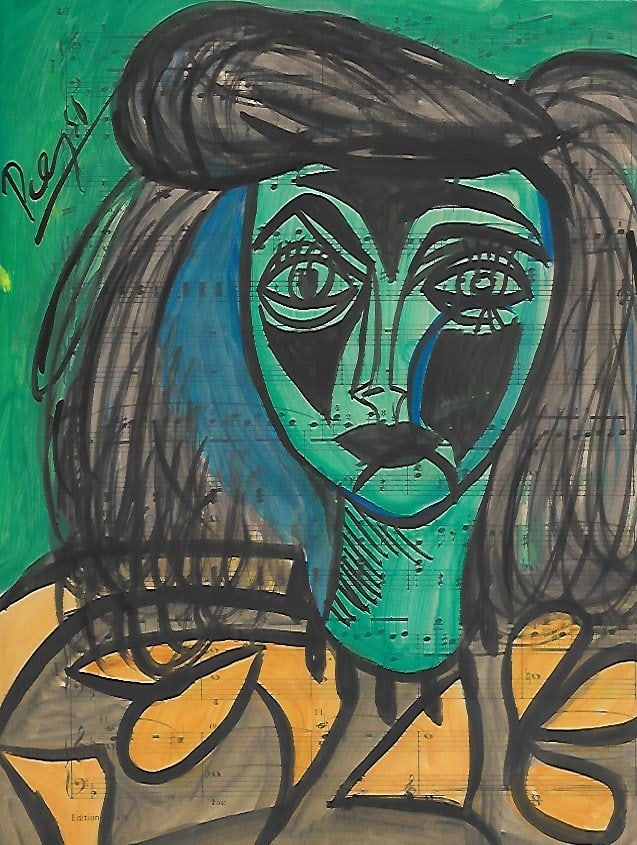 Mixed Media Pablo Picasso (after artist) Drawing on Paper Music Notes. (1 of 2)