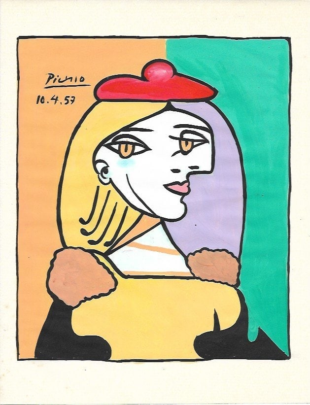 Pablo Picasso Mixed Media on Paper: Pablo Picasso Mixed Media on Paper.After (artist) Approx Size: 11 3/4 x 8 1/2 inches. NY Collector. No Coa or Documents .Sold as is to the manner or style of the artist, We Pack & Ship for you in hous